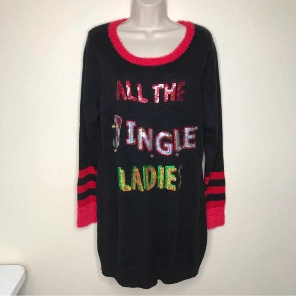 United States Sweaters All The Jingle Ladies Black Tunic Dress Womens Size Large